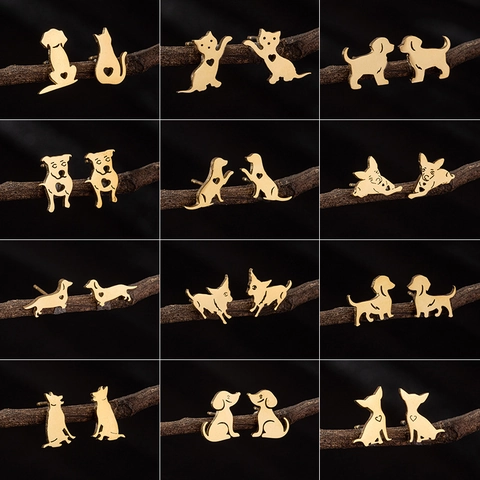 Edelstahl Tier Ohrstecker Süßer Hund Katze Herz Hohl Minimalistischer Modeschmuck Für Frauen Mädchen Tierliebhaber