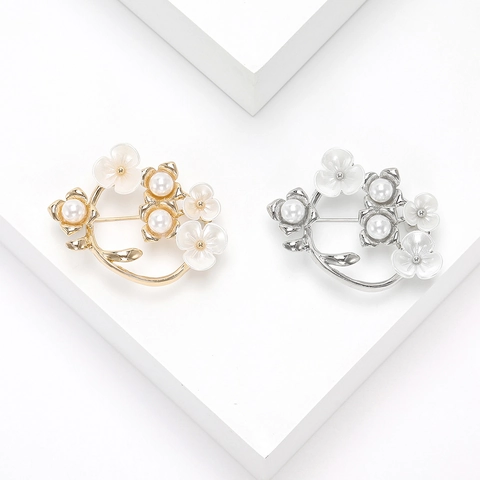 Spilla Elegante A Vite Di Fiori Lega Con Perla Artificial Sintetica E Smalto Pin Per Donne Decorazione Abito
