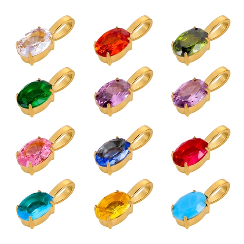 Oval Zircon Birthstone Pendant Stainless Steel DIY Jewelry Making Accessory Fashion Commute Style
