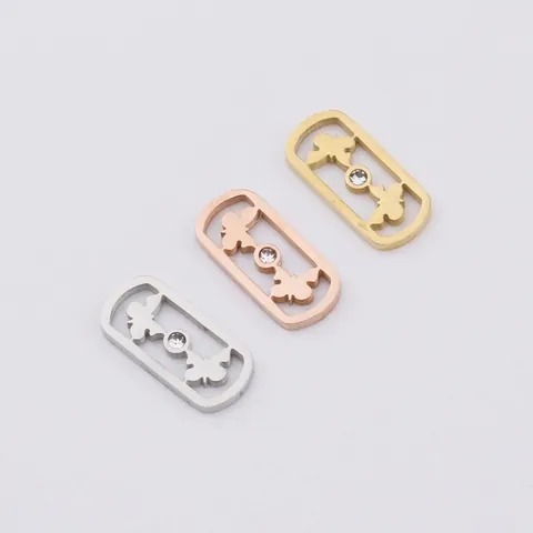 Breloques Papillon En Acier Inoxydable Liens Rectangulaires Creux Avec Strass Pour Fabrication De Bijoux DIY Bracelet Collier