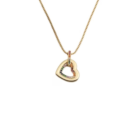 Herz Anhänger Halskette Für Frauen Kupfer Mit Bunten Zirkonia Spiral Design Vergoldet Eleganter Schmuck