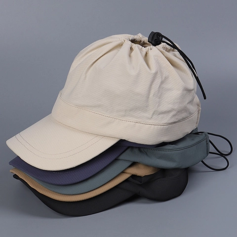 Women Sporty Drawstring Baseball Cap Quick Dry Sunshade Adjustable Soft Top Nylon Spandex Outdoor Running Hiking Travel Hat