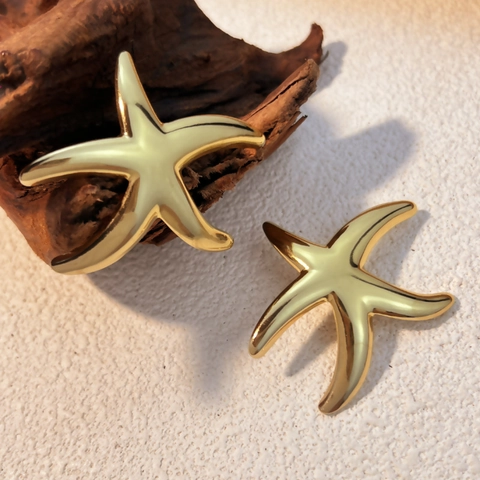 Starfish Stud Earrings 18K Gold Plated Stainless Steel Chic Sea Ocean Beach Minimalist Mirror Polished Jewelry For Women