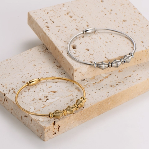 Brazalete Minimalista De Hilo Trenzado De Acero Inoxidable 304 Cierre Magnético Cuentas En Espiral Joyería De Moda Mujer