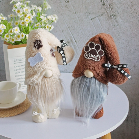 Dog Theme Gnome Plush Doll Faceless Ornament With Woof Embroidery And Paw Print Bone Decor Fabric Home Decor Accents
