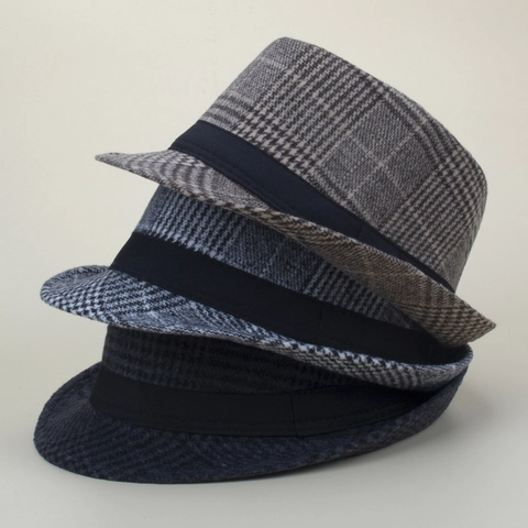 Cappello Fedora Vintage Britannico a Quadri Per Uomo Donna Misto Lana Quadretti Cappello da Gentiluomo Tesa Corta Arrotolata Caldo Inverno Sole
