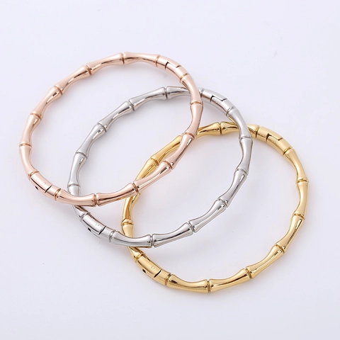 Bracciale Rigido A Bambù Acciaio Inossidabile 304 Chiusura A Scatto Gioielli Minimalisti Lucidati Per Donna