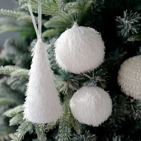Decorazioni Per Albero Di Natale In Peluche Bianco Schiuma Pelliccia Sintetica Glitter Pendenti Appesi
