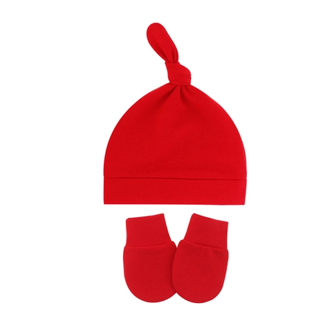 Baby Knotted Hat And Anti Scratch Mittens Newborn Infant Toddler Soft Breathable Cotton Knit Solid Color Striped
