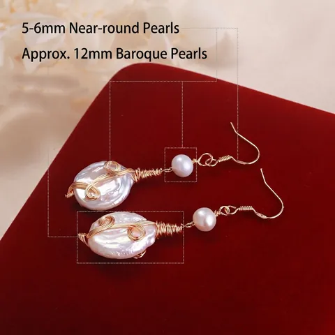 Baroque Freshwater Pearl Drop Earrings With Earring Post Handmade Wire Wrapped Vintage Elegant Women