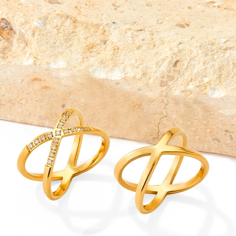 Anello Incrociato A Forma Di X Acciaio Inossidabile Zirconia Cubica Pavé Gioielli Minimalisti Per Donne