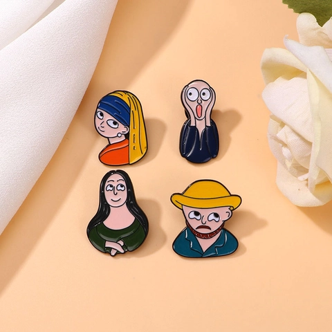Spille In Smalto Arte Cartone Animato Lega Zinco Van Gogh Mona Lisa Ragazza Con Orecchino Di Perla Artificial Per Vestiti Borse