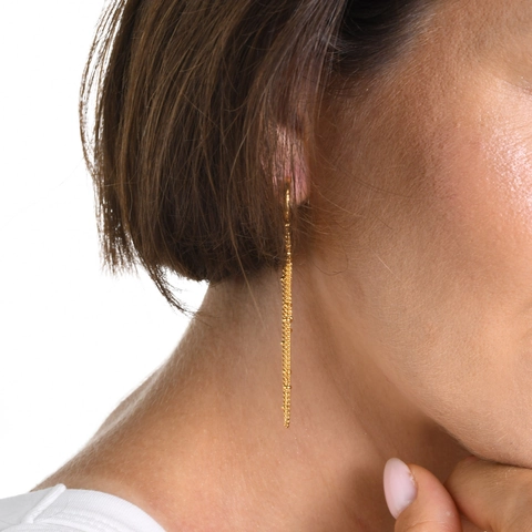 Stainless Steel 18K Gold Plated Long Tassel Hoop Earrings For Women Fashion Bead Chain Dangle Drop Jewelry Accessory