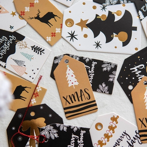 Christmas Gift Tags Paper Hanging Labels With String For Holiday Present Wrapping Festive Cartoon Patterns Decoration