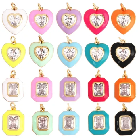 Colgante Esmalte Corazón Geométrico Aleación Circonia Mal de Ojo Joyería DIY Chapado Oro Colorido Para Collar Mujer Making