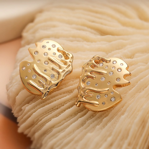 Irregular Geometric Stud Earrings Copper 18K Gold Plated Micro Paved Zircon Abstract Fashion Jewelry For Women