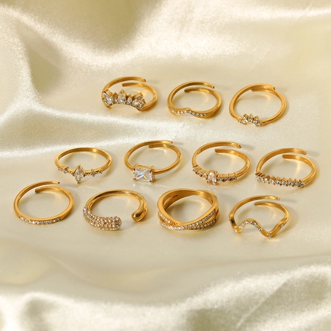 Anelli In Acciaio Inossidabile Placcati Oro 18K Per Donna Regolabili Zirconia Cubica Geometrici Gioielli Moda