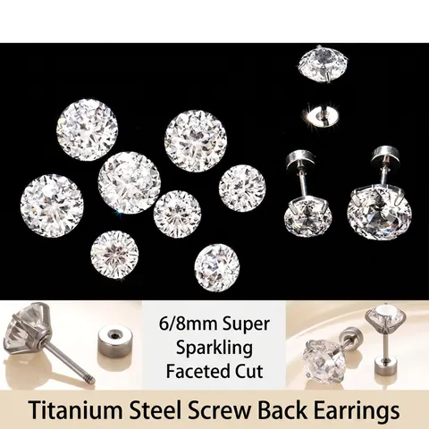 Fonkelende Ronde Cubic Zirconia Knopoorbellen Met Titanium Roestvrijstalen Schroefsluiting Minimalistische Sieraden