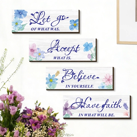 Inspirational Quote Wooden Wall Hanging Plaques Watercolor Floral Art Pastoral Style Home Living Room Bedroom Decor