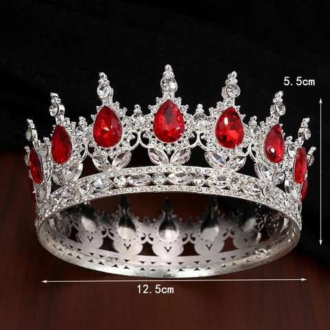 Corona Da Sposa Barocca Diadema Lega Rhinestones Goccia Acqua Rossa Matrimonio Compleanno Accessori Per Capelli Vintage