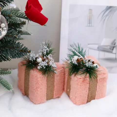 Ornamenti Per Scatole Regalo Di Natale In Velluto Peluche Decorazioni Sospese In Finta Pelliccia Arredamento Festivo