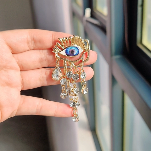 Spilla Vintage Barocca Malocchio In Lega Con Strass Blu E Nappa Di Cristallo Gioielli Esagerati Per Donna