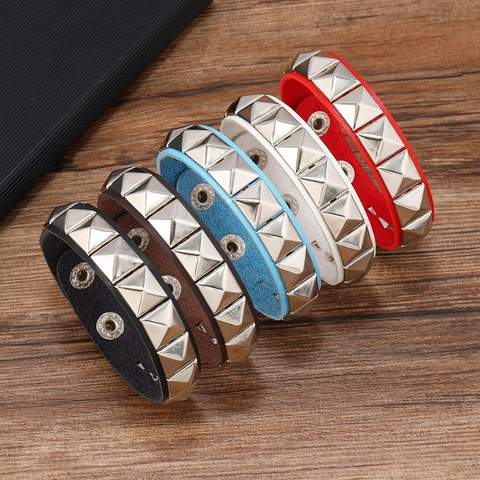 Bracciale In Pelle Punk Con Borchie Quadrate In Lega Polsino Regolabile Con Bottone A Pressione Stile Rock Gotico