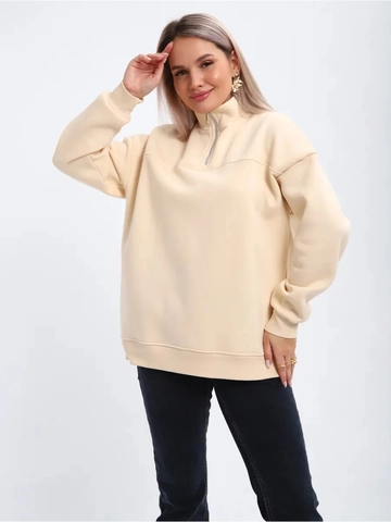 Felpa Da Donna Con Mezza Zip Puro Cotone Vestibilità Ampia Collo Alto Manica Lunga Streetwear Oversized Top