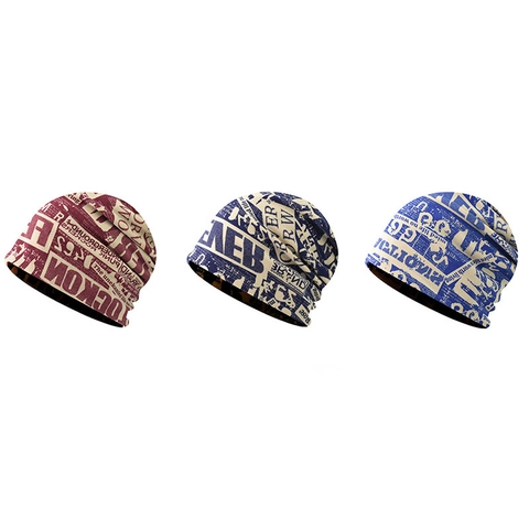 Vintage Slouchy Beanie Hat Cotton Knit Retro Newspaper Letter Print Breathable Pullover Cap For Unisex Men Women