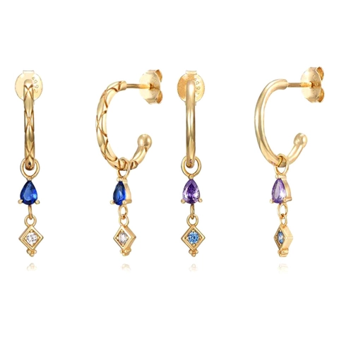Vintage Geometric Waterdrop Zirconia Hoop Earrings Copper Gold Plated 925 Sterling Silver Post Earrings For Women Jewelry