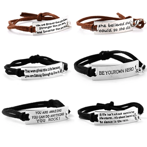 Pulsera Con Frase Inspiradora Placa Metal Aleación Cuerda Trenzada Ajustable Joyería Motivacional