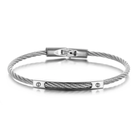 Twisted Cable Wire Bracelet Stainless Steel Bangle With ID Plate Rivets Retro Punk Style Jewelry For Men Women