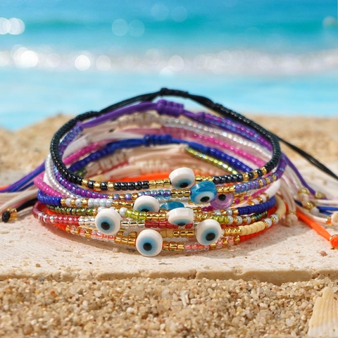 Böser Blick Perlenarmband Harz Glas Perlen Legierung Verstellbare Kordel Glücksbringer Schmuck Damen Herren