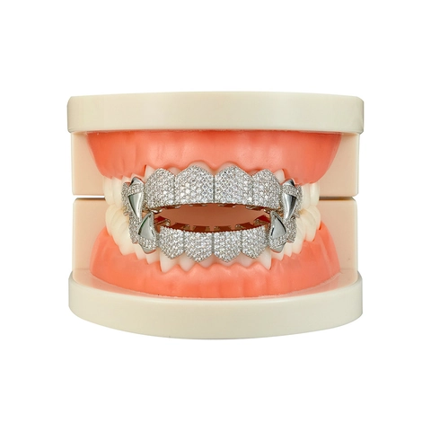 Hip Hop Vampier Slagtanden Grillz Voor Heren Dames Koper Zirconia Goud Zilver Vergulde Tanden Sieraden Voor Halloween