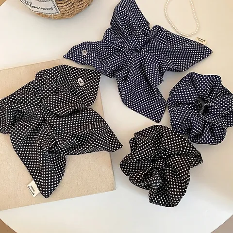 Polka Dot Scrunchies Fabric Elastic Hair Ties Large Bowknot Ponytail Holder Hair Rings Korean Style Elegant Retro Accessories Women