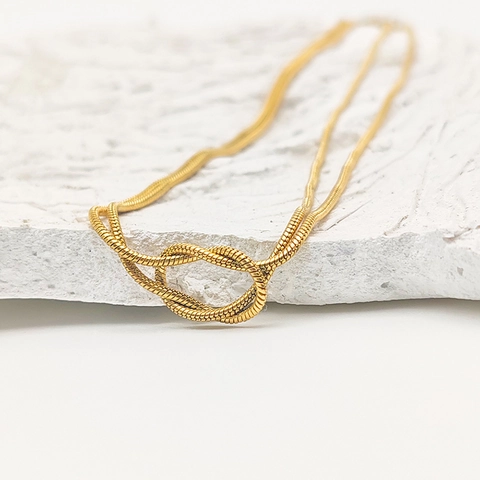 Collana a Maglia Serpente con Nodo in Acciaio Inossidabile Minimalista da Donna Elegante Catena a Clavicola Regolabile