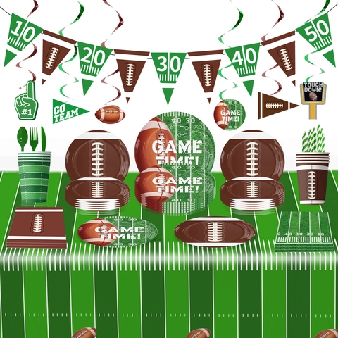 American Football Theme Party Tableware Disposable Paper Plates Napkins Cups Tablecloth Banner For Birthday Game Day