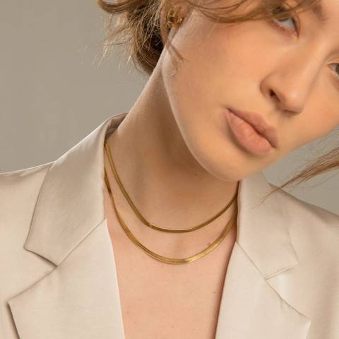 Collana Minimalista in Acciaio Inossidabile a Catena di Serpente Piatta per Donna Oro Argento Placcato Girocollo Gioielli Regalo