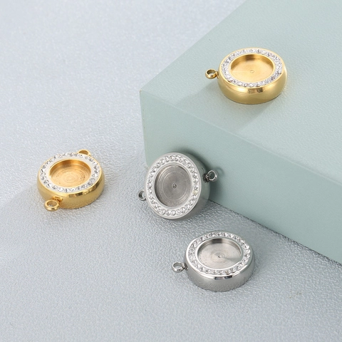 Colgante Conector De Joyas De Acero Inoxidable Redondo Con Pedrería Para Fabricación De Collares Pendientes Moda