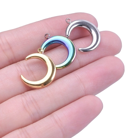 Colgante De Media Luna Minimalista Collar De Acero Inoxidable Joyería Para Mujeres Y Hombres Arcoiris Colorido Oro Plata