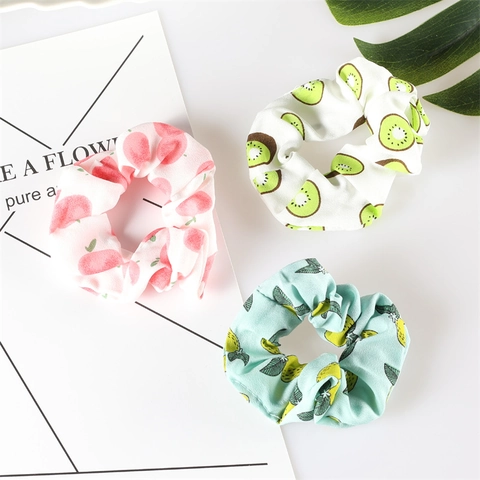 Fruit Print Chiffon Scrunchies Elastic Hair Ties Strawberry Avocado Watermelon Pattern Cute Korean Style Hair Accessories