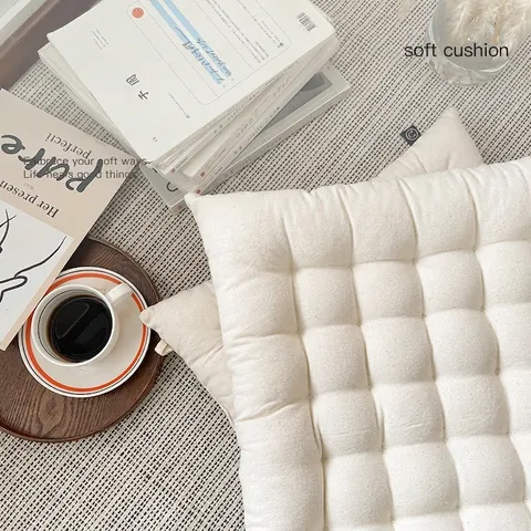 Japanese Style Tufted Chair Cushion Thickened Cotton Linen Square Round Floor Pillow For Dining Office Tatami Home Decor