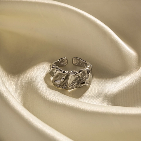 Unregelmäßiger Lava Textur Ring Edelstahl Gebeutelt Flüssigmetall Stil Minimalistisch Verstellbar Offener Ring Für Damen