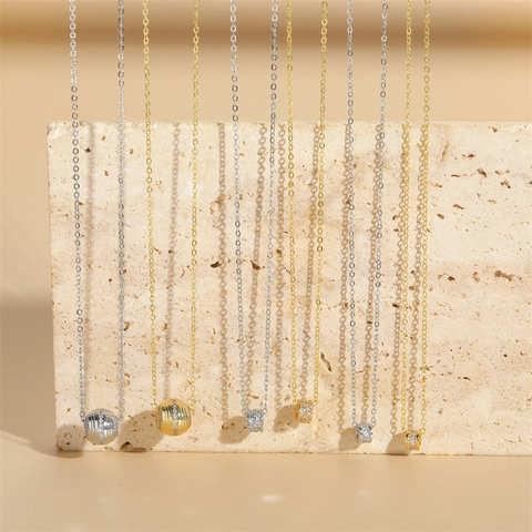 Collana Pendente Minimalista Rame Zircone Geometrico Cilindro Sfera Francese Retro Lusso Catena Clavicola Gioielli Per Donne