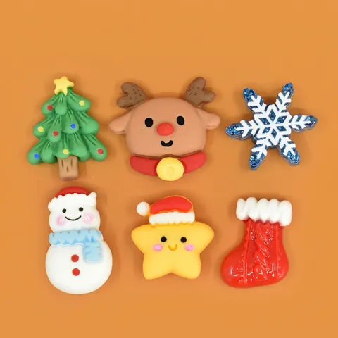 Christmas Resin Charms Flatback DIY Jewelry Making Accessories Snowman Reindeer Snowflake For Hair Clips Phone Case Decor