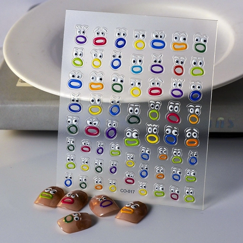 5D Embossed Nail Art Stickers Funny Cartoon Emoji Eyes Mouth Waterproof Self Adhesive Manicure Decor For Women Girls
