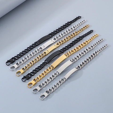 Bracciale A Catena Cubana In Acciaio Inossidabile Con Piastra Di Identificazione Piatta Stile Hip Hop Gioielli Di Moda Per Uomo E Donna