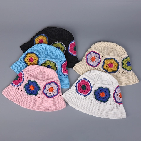Cappello Da Pescatore All'uncinetto Fatto A Mano Cotone Motivo Floreale Boemo Retro Parasole Pieghevole Stile Etnico Dolce Per Donne
