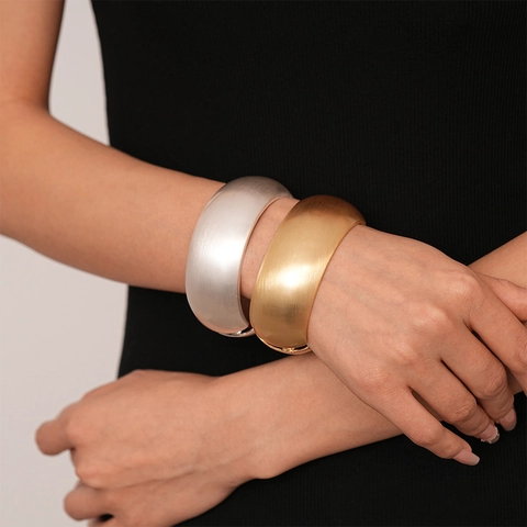 Wide Band Alloy Bangle Bracelet Hinged Minimalist Geometric Matte Brushed Statement Jewelry For Women