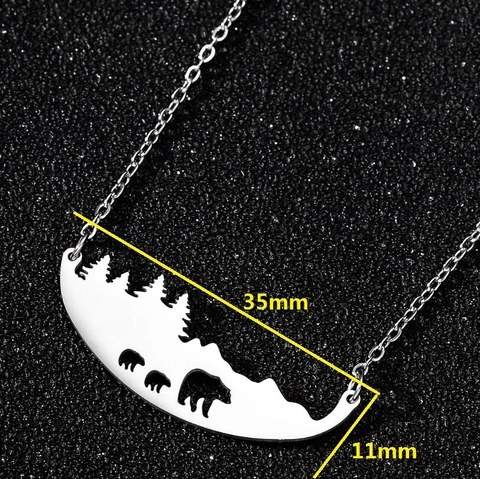 Collar Con Colgante De Familia De Osos Bosque Montaña De Acero Inoxidable Calado Joyería Minimalista De Naturaleza